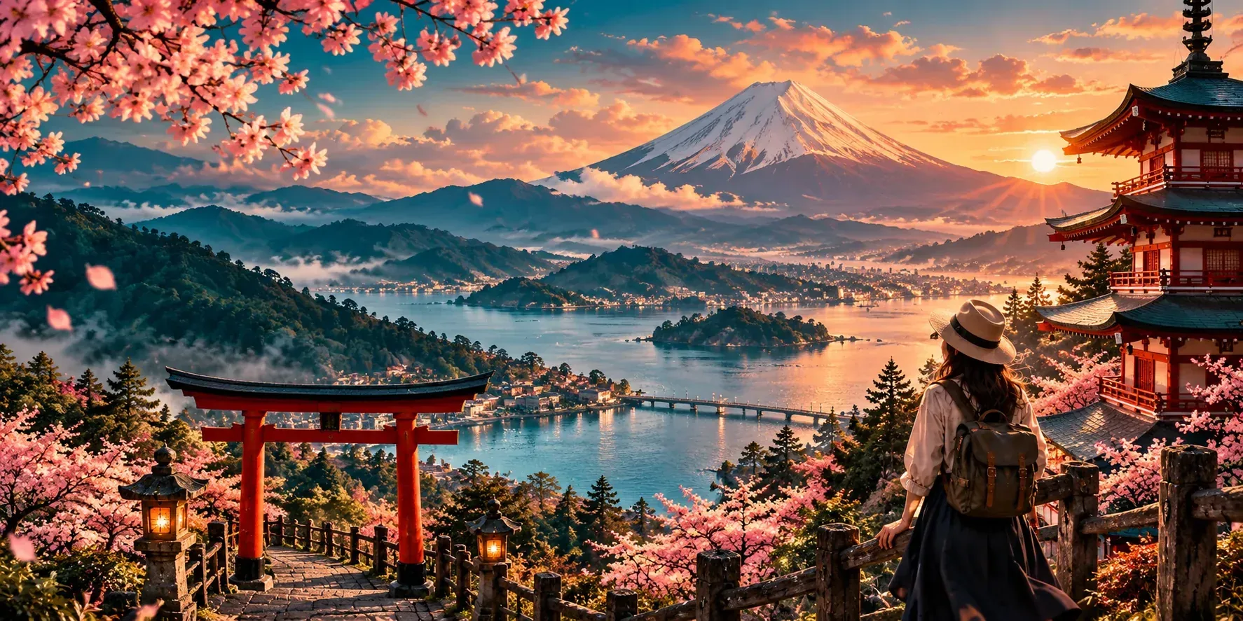 Illustrated destination artwork for Fuji & Hakone