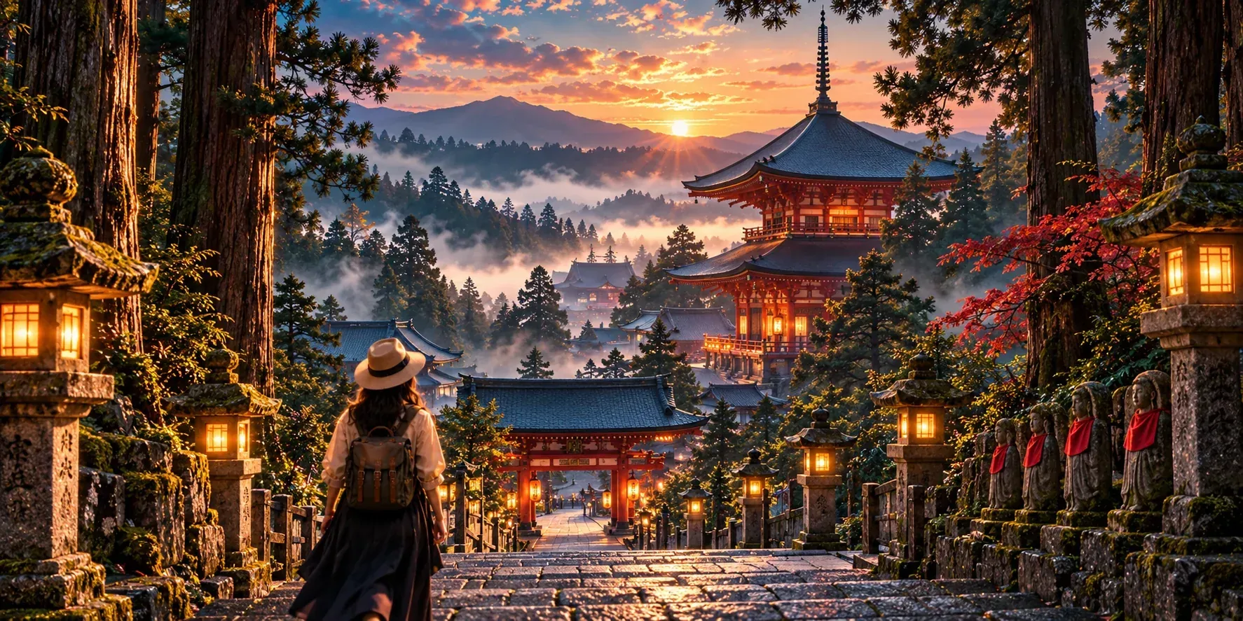 Illustrated destination artwork for Wakayama & Kōyasan