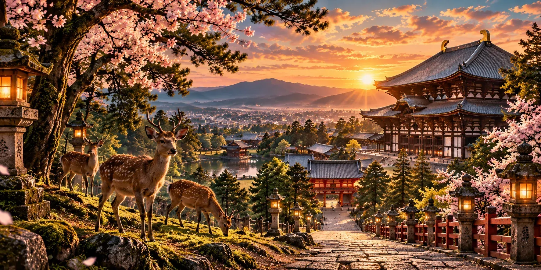 Illustrated destination artwork for Nara