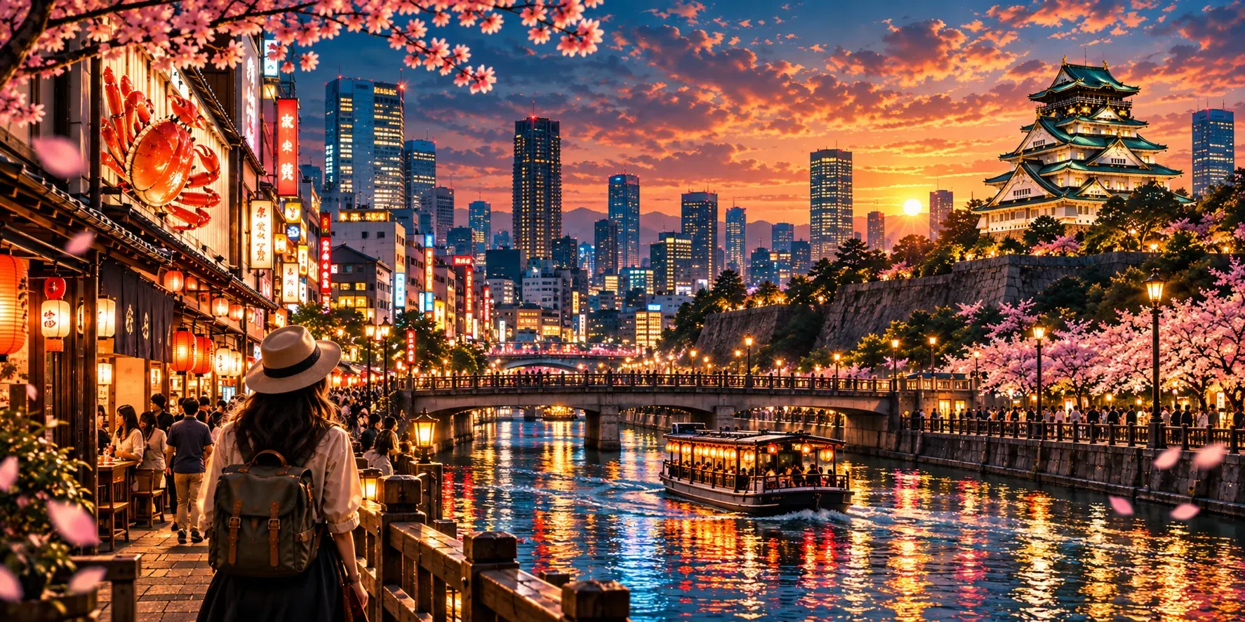 Illustrated destination artwork for Osaka