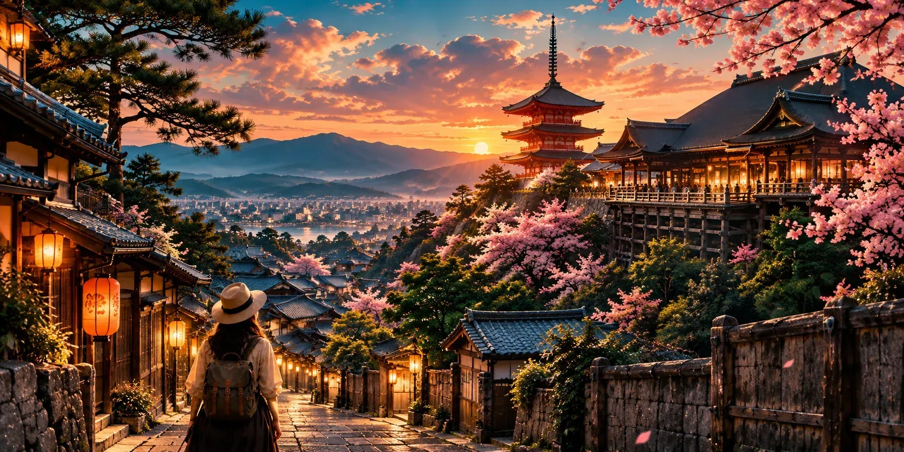 Illustrated destination artwork for Kyoto