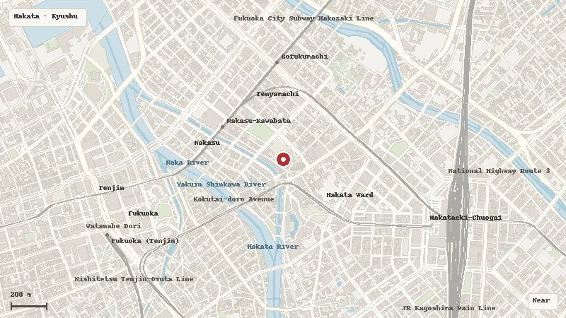 Map of the event area for Hakata Gion Yamakasa in Hakata, Fukuoka