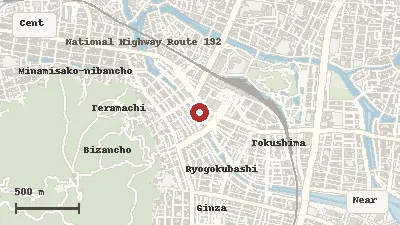 Map of the event area for Tokushima Awa Odori in Central Tokushima, Tokushima
