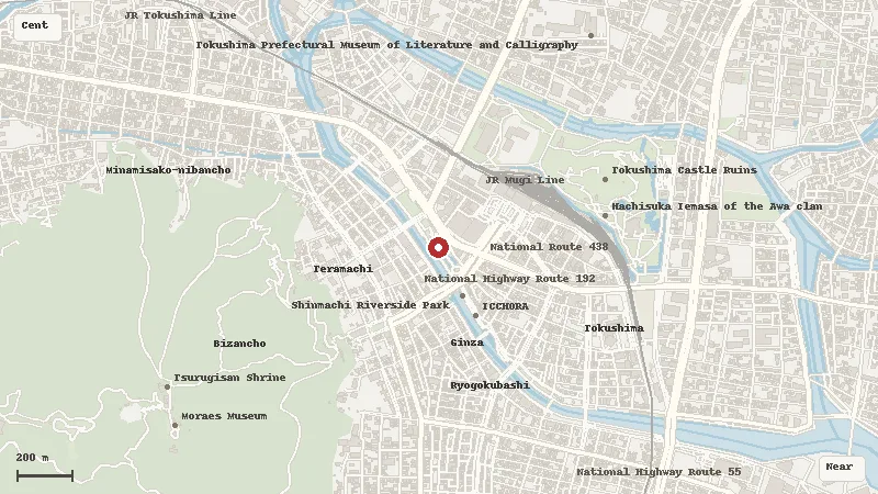 Map of the event area for Tokushima Awa Odori in Central Tokushima, Tokushima