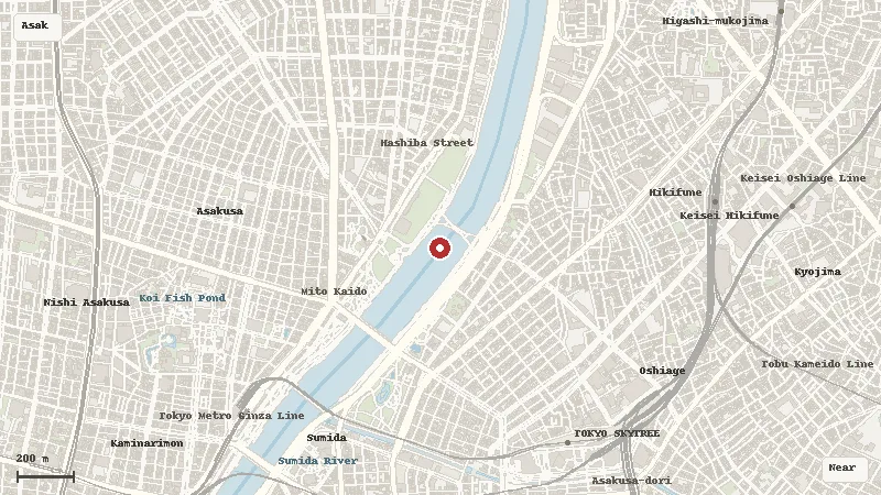 Map of the event area for Sumida River Fireworks Festival in Asakusa / Sumida River, Tokyo