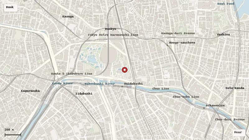 Map showing Gallery AaMo at Tokyo Dome City in Bunkyo, Tokyo for Fuwafuwander Cinnamoroll Park