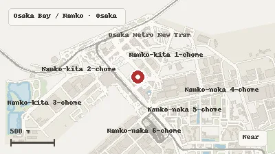 Map of the area around Sakishima Cosmo Tower Observatory in Osaka Bay / Nanko