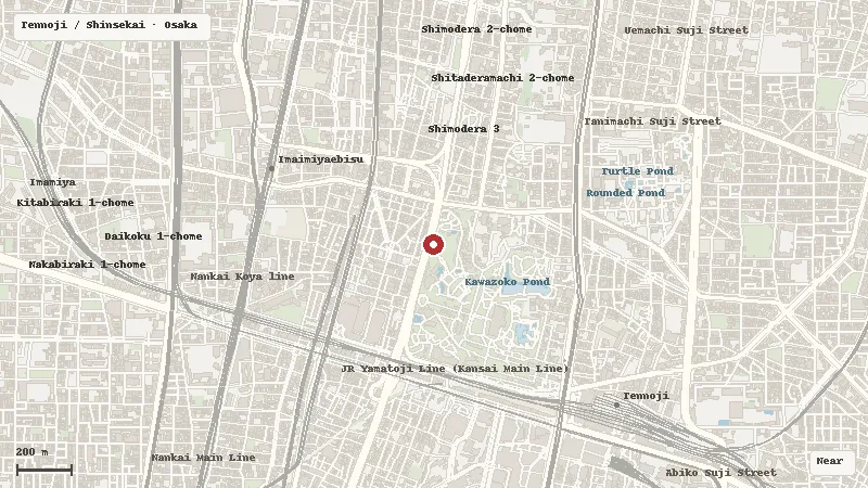 Map of the area around Tennoji Zoo in Tennoji / Shinsekai