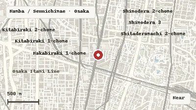 Map of the area around MIRACLE WORLD Osaka in Namba / Sennichimae