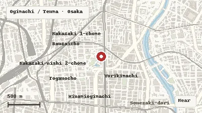 Map of the area around Kids Plaza Osaka in Ogimachi / Tenma
