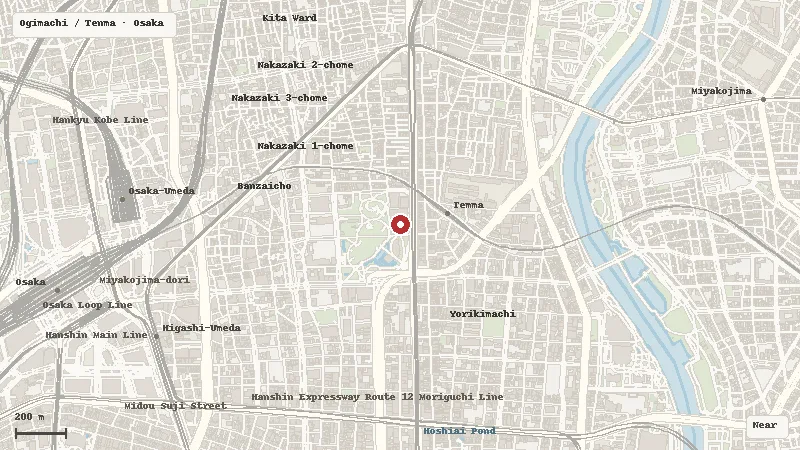Map of the area around Kids Plaza Osaka in Ogimachi / Tenma