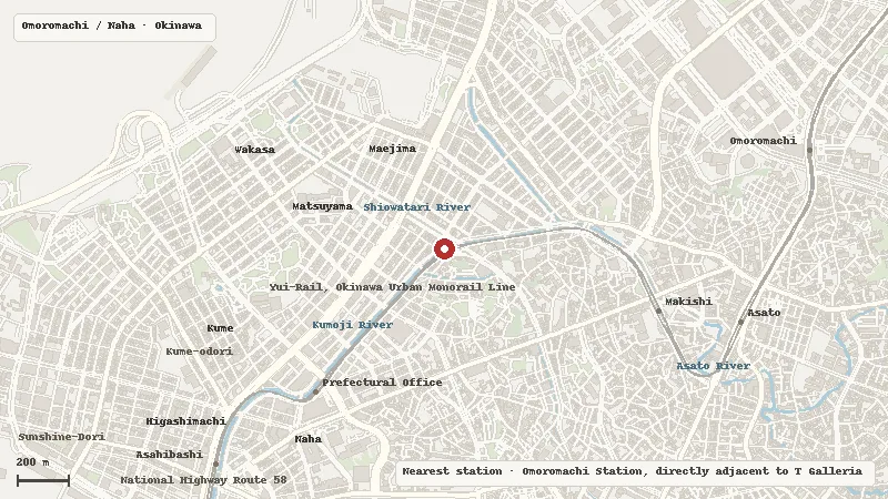 Map of the area around teamLab Future Park Okinawa in Omoromachi / Naha