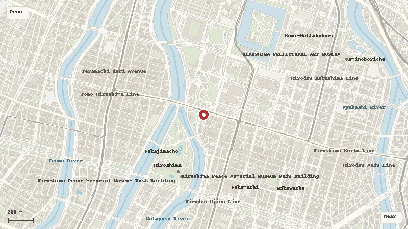 Map of the area around Hiroshima Orizuru Tower in Peace Memorial Park / Otemachi