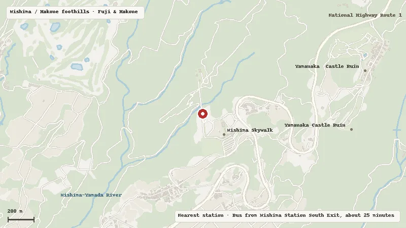 Map of the area around Mishima Skywalk in Mishima / Hakone foothills
