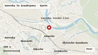 Map of the area around Hozugawa River Boat Ride in Kameoka to Arashiyama