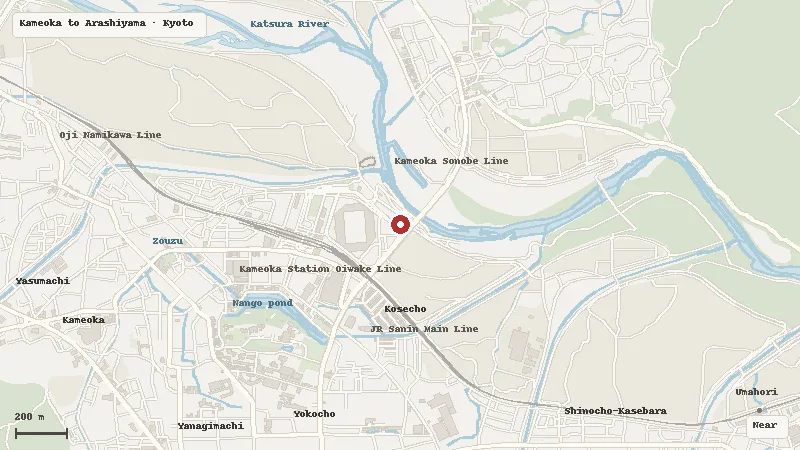 Map of the area around Hozugawa River Boat Ride in Kameoka to Arashiyama