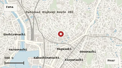 Map of the area around Shōfuku-ji Temple (Nagasaki) in Tamazonomachi / Nagasaki Station Area