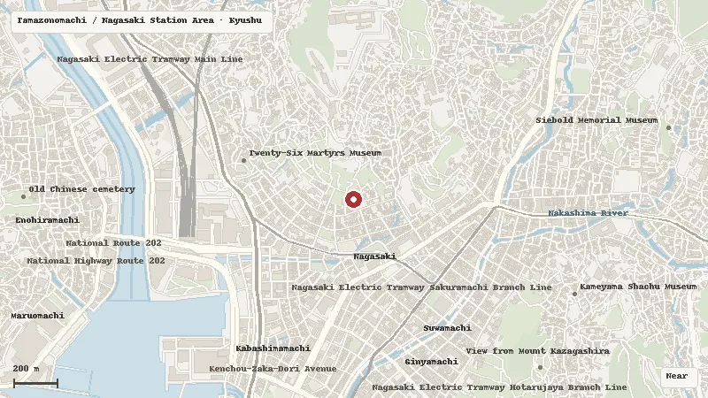 Map of the area around Shōfuku-ji Temple (Nagasaki) in Tamazonomachi / Nagasaki Station Area