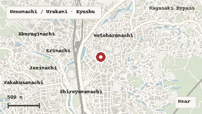 Map of the area around Nyokodō (Dr. Takashi Nagai’s Hut) in Uenomachi / Urakami