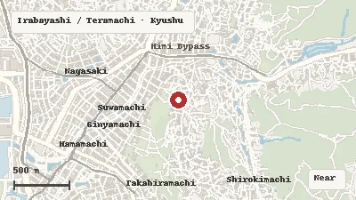 Map of the area around Nagasaki Kameyama Shachū Memorial Museum in Irabayashi / Teramachi