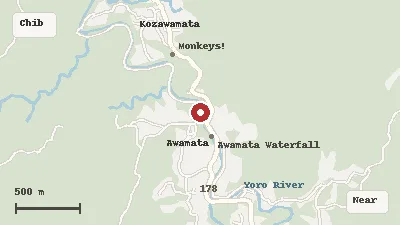 Map of the area around Awamata Falls in Chiba