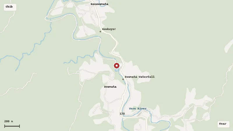 Map of the area around Awamata Falls in Chiba