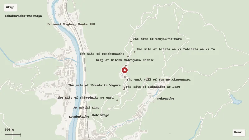Map of the area around Bitchu Matsuyama Castle in Okayama