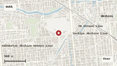 Map of the area around Banei Tokachi (Obihiro Racecourse) in Hokkaido