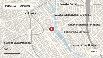 Map of the area around Yanagibashi Rengo Market in Fukuoka