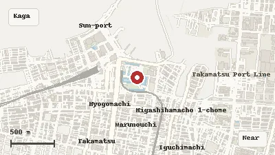 Map of the area around Takamatsu Castle Park (Tamamo Park) in Kagawa
