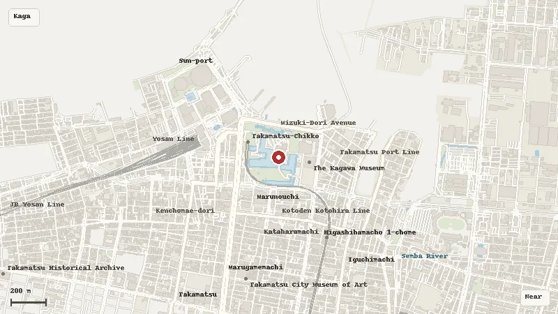 Map of the area around Takamatsu Castle Park (Tamamo Park) in Kagawa