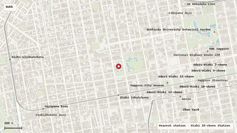 Map of the area around Hokkaido Museum of Modern Art in Hokkaido