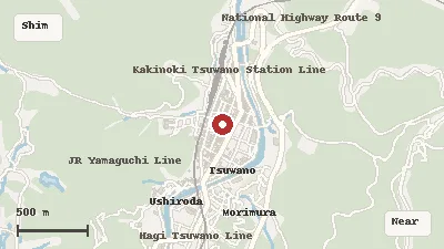 Map of the area around Taikodani Inari Shrine in Shimane