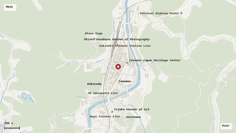 Map of the area around Taikodani Inari Shrine in Shimane