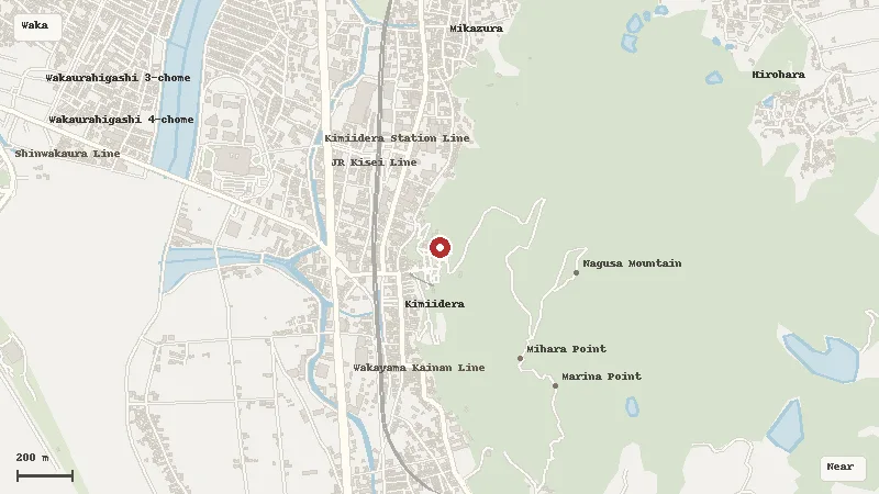 Map of the area around Kimiidera Temple in Wakayama
