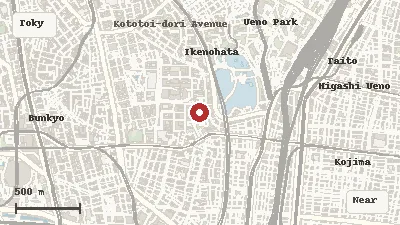Map of the area around Kyu-Iwasaki-tei Gardens in Tokyo