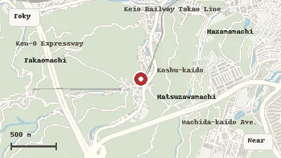 Map of the area around Keio Takaosan Onsen Gokurakuyu in Tokyo