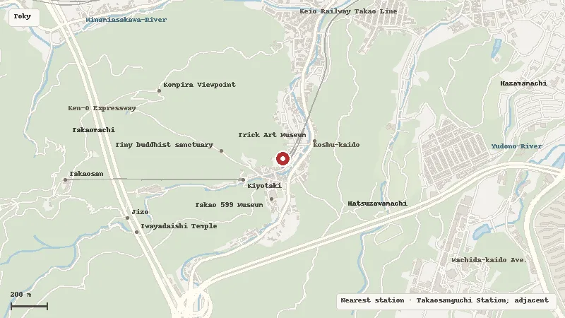 Map of the area around Keio Takaosan Onsen Gokurakuyu in Tokyo