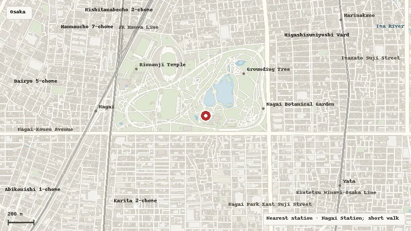 Map of the area around Nagai Botanical Garden in Osaka