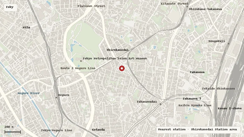 Map of the area around Happo-en Garden in Tokyo