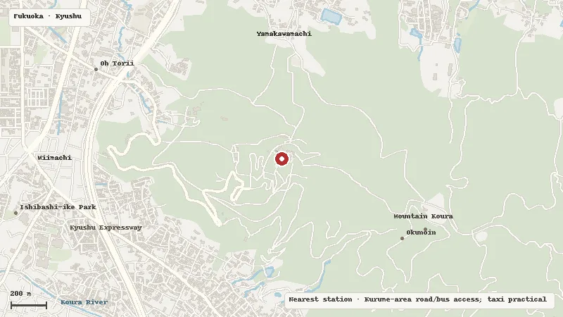 Map of the area around Kora Taisha Shrine in Fukuoka