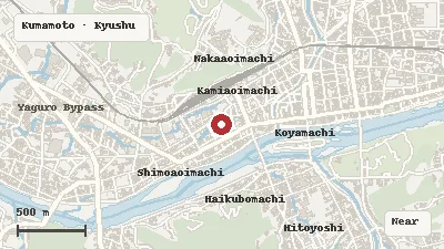 Map of the area around Aoi Aso Shrine in Kumamoto