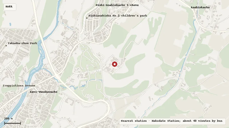 Map of the area around Our Lady of the Angels Trappistine Abbey in Hokkaido