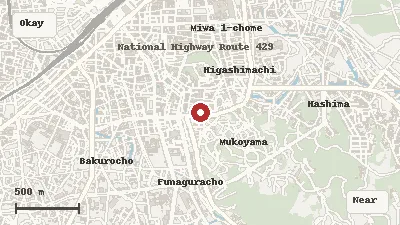 Map of the area around Kurashiki Ivy Square in Okayama