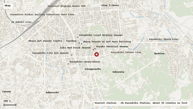 Map of the area around Kurashiki Ivy Square in Okayama