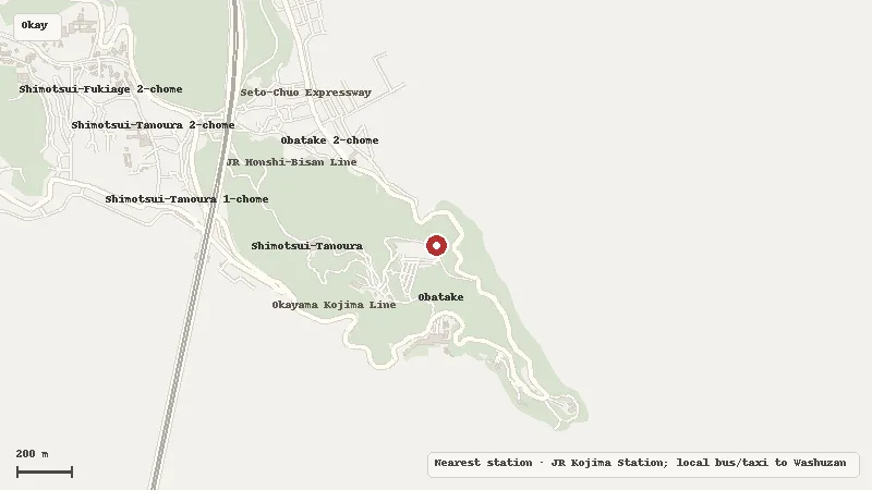 Map of the area around Washuzan Second Observation Deck in Okayama