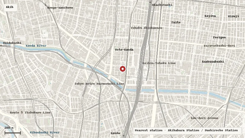 Map of the area around Super Potato Akihabara in Akihabara