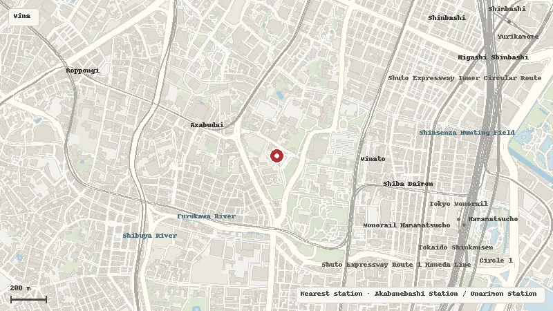 Map of the area around Tokyo Tower in Minato / Shibakoen