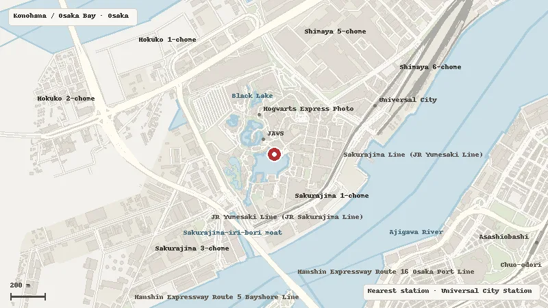 Map of the area around Universal Studios Japan in Konohana / Osaka Bay