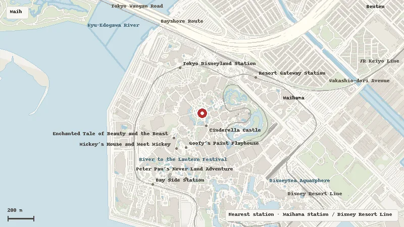 Map of the area around Tokyo Disneyland in Maihama / Urayasu